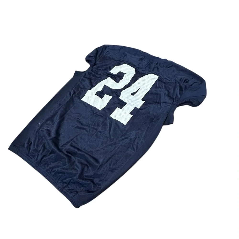 NIKE STOCK ALPHA VARSITY FOOTBALL JERSEY (TIGHT FIT) LARGE NAVY/WHITE NWT